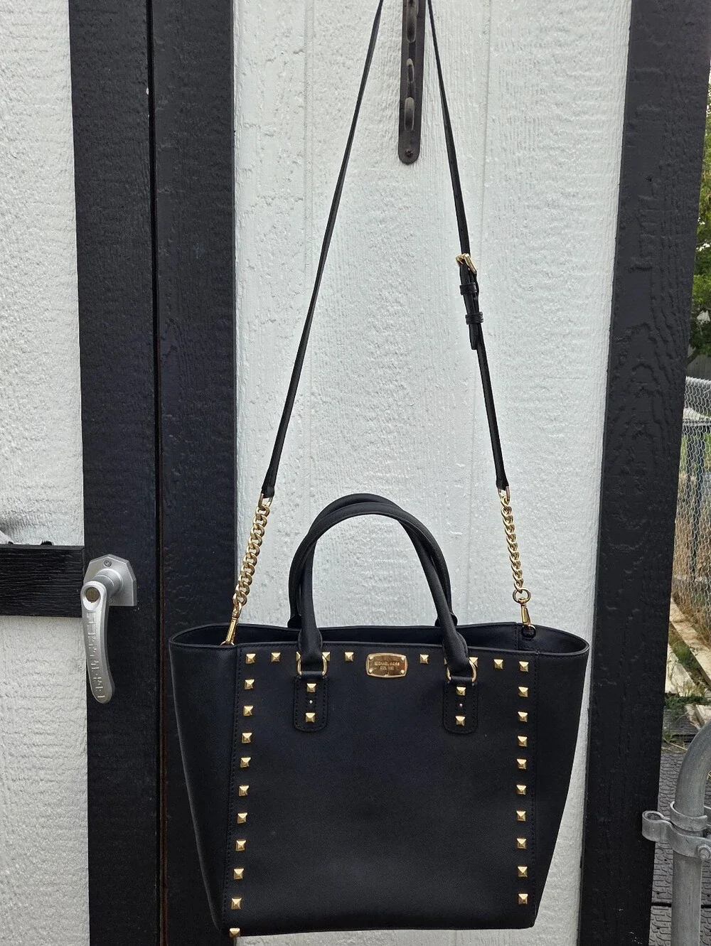 Michael Kors Saffiano Leather Black PX-1704 Sandrine Studded Tote Bag